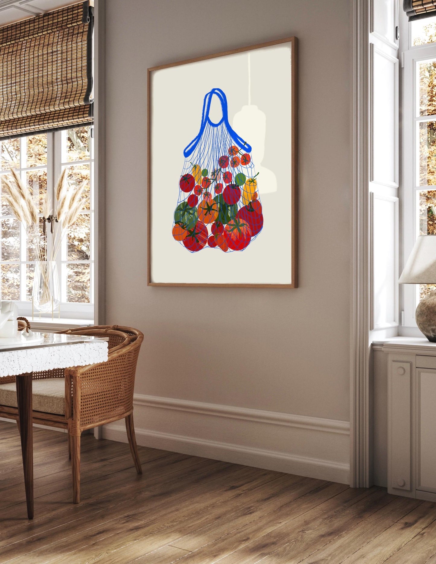 Tomato Vine Shopping Bag Print: Retro Foodie Kitchen Wall Art